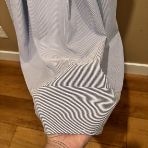 Seersucker Shirt Dress Blue Stripe Sleeveless Belted Preppy Coastal Summer Sz 6 - Picture 5 of 11